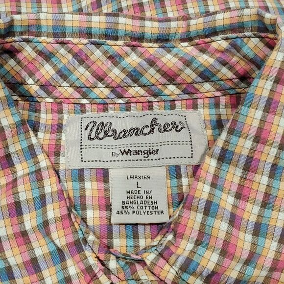 Wrancher Sz L Ladies Multi-color Plaid Pearl Snap Western Blouse Shirt Muted - Picture 8 of 8